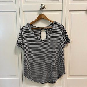 SO Black and White Striped Top with Back Key Hole